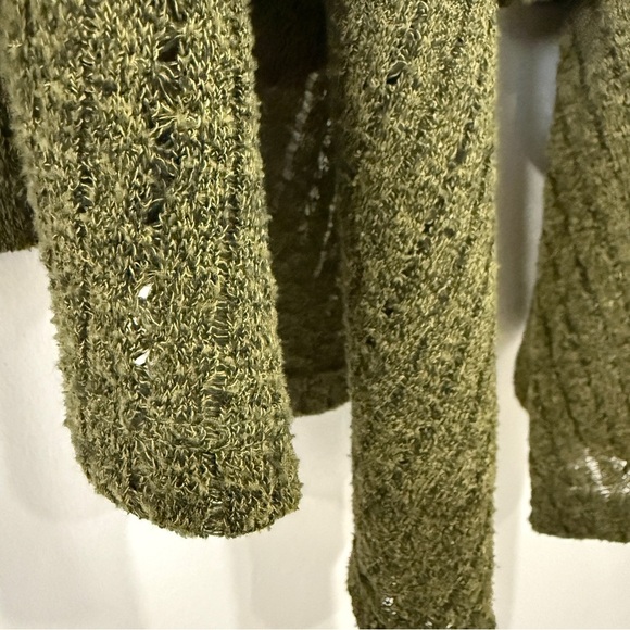 Olive Green Women's Open Knit Cardigan Size L - Picture 3 of 15